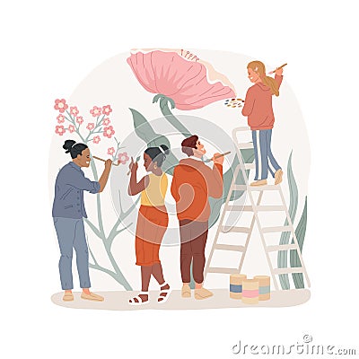 Painting the wall in a public place isolated cartoon vector illustration. Vector Illustration