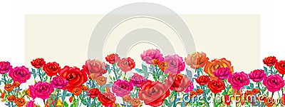 Painting watercolor happy spring, red pink color flowers of roses. Cartoon Illustration