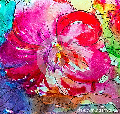 Painting in watercolor, impressionism style, textured painting, flower still life, painting painted with color, painting with Stock Photo