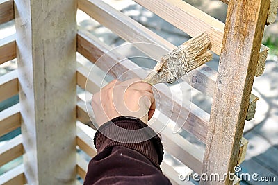 Painting wooden slats Stock Photo