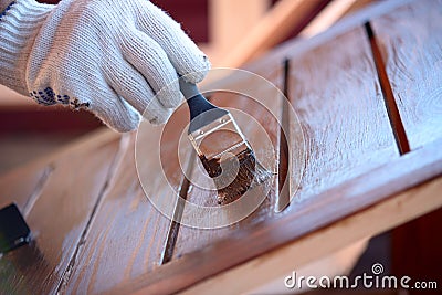 Painting wooden worktops Stock Photo