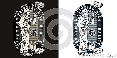 Painting worker with roller emblem Vector Illustration