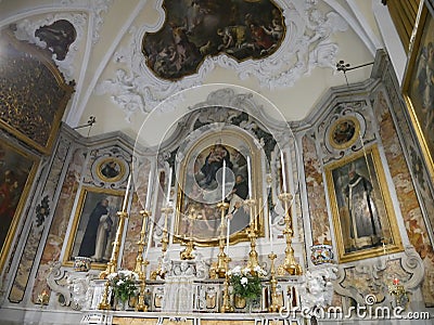 Paintings in the altar of an old Catholic church Stock Photo