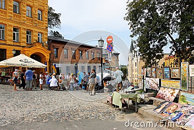 Paintings and antiques on the street market Editorial Stock Photo