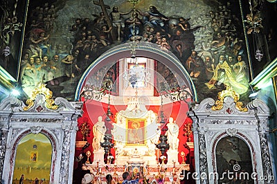 Paintings of the church at Our lady of the rock island on Kotor Editorial Stock Photo