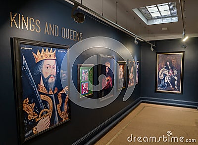 Paintings of English kings and queens inside the museum in Winchester Castle Editorial Stock Photo