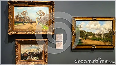 Paintings by french impressionist Camille Pissarro at London National Gallery Editorial Stock Photo