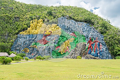 Paintings at the Prehistory Mural in Vinales , Cub Stock Photo