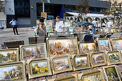 Paintings sale on the street market Editorial Stock Photo