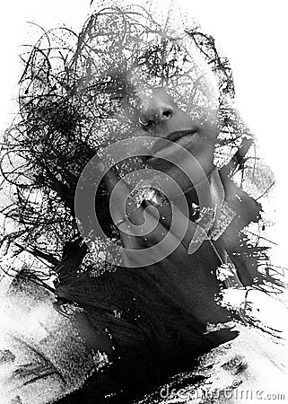 Paintography. Double Exposure portrait of a seductive ethnic wom Stock Photo