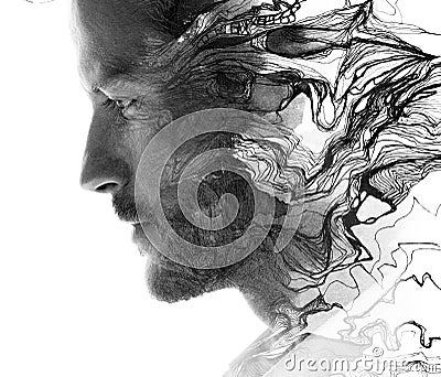 Paintography. A portrait combined with a hand drawn element Stock Photo
