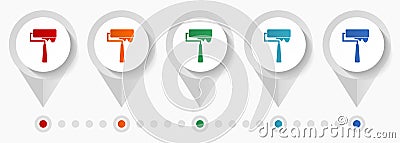 Paintroll concept vector icons, editable infographic template, set of colorful flat design pointers Vector Illustration