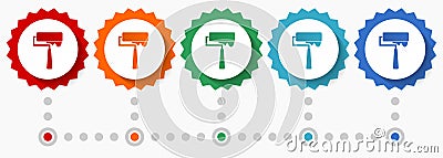 Paintroll vector icon set, colorful infographic template, set of flat design badge icons in 5 color options Vector Illustration