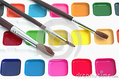 Paints and brushes Stock Photo