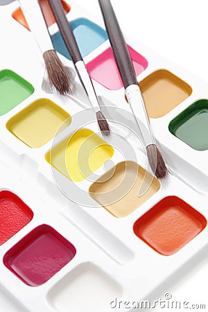 Paints and brushes Stock Photo