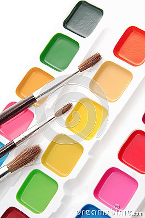 Paints and brushes Stock Photo