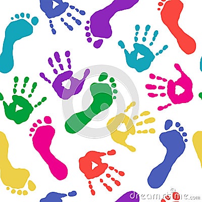 Paints prints of hands and feet Vector Illustration