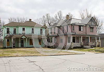 Pair of Abandoned Victorian Houses Stock Photo
