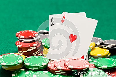 Pair of aces and OOF casino chips Stock Photo