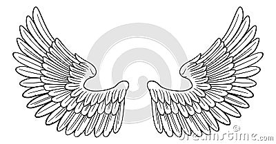 Pair of Angel or Eagle Bird Wings Vector Illustration