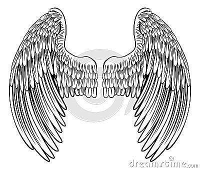 Pair of Angel or Eagle Wings Vector Illustration