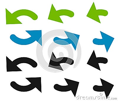 Pair of arrows in circle. Circular arrows. Recycling, loop or cycle icon, symbol in green and blue colors Vector Illustration
