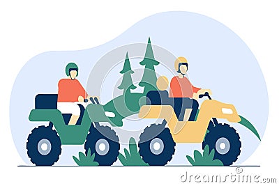 Pair on ATVs enjoying a forest ride Vector Illustration