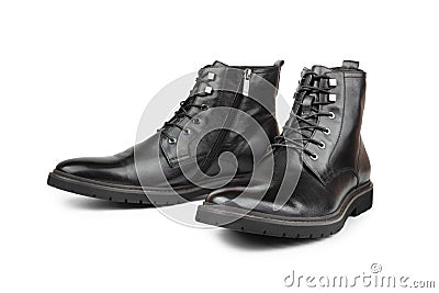 Pair Black boots leather for men isolated on white Stock Photo