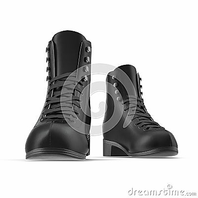 Pair of black female boots isolated on white, isolated product. Front view. 3D illustration, clipping path Cartoon Illustration