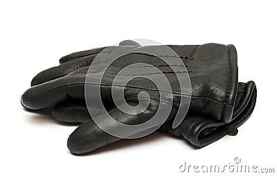 Pair black leather gloves Stock Photo