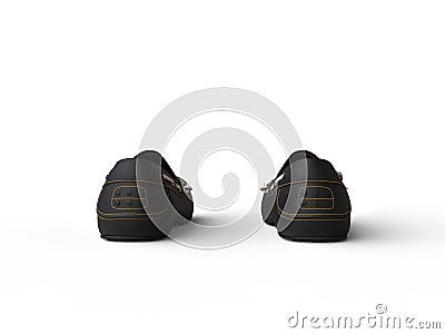 Pair of black loafers with yellow stitching - back view Stock Photo