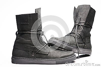 Pair of black tall leather shoes Stock Photo