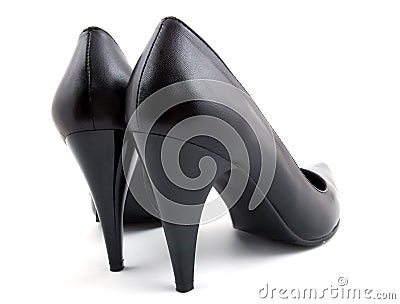 Pair of black woman leather shoes Stock Photo