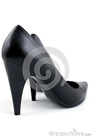 Pair of black woman leather shoes Stock Photo