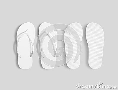 Pair of blank white beach slippers mockup, top sole view Cartoon Illustration