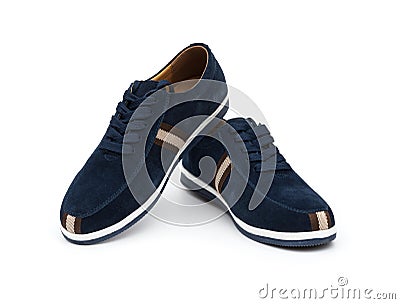 Pair of blue leisure shoes for man on white Stock Photo