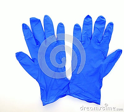 Blue Nitrile protective disposable gloves Stock Photo