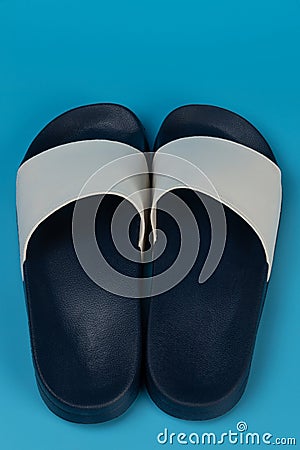 Pair of blue plastic flipflops Stock Photo