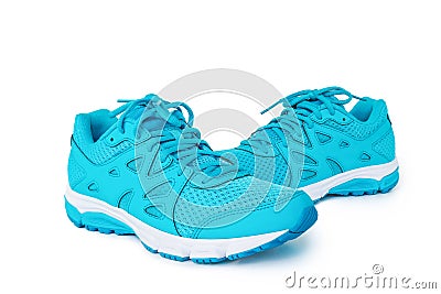 Pair of blue sneaker isolated on white background. Stock Photo