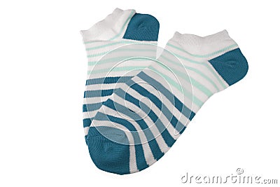 Pair Blue and White Striped Ladies Socks Stock Photo