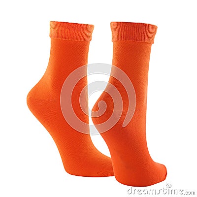 Pair of brigh orange socks isolated on white Stock Photo