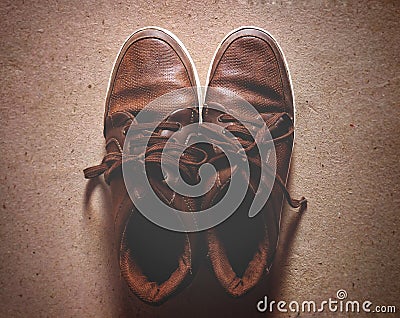 A pair of brown colour leather shoes of men concept of fashion and glamour Stock Photo