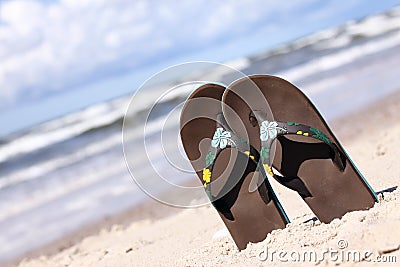 Pair of brown thongs Stock Photo