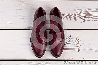 Pair of burgundy leather shoes Stock Photo