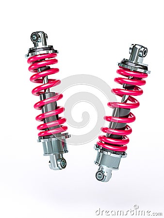 pair of car shock absorbers over white Stock Photo