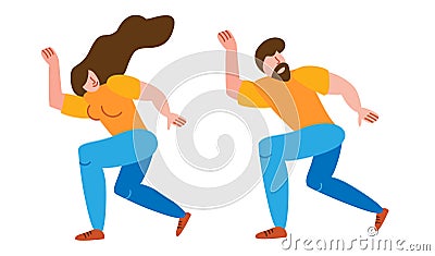 A pair of characters people in love dancing a joyful and enthusiastic dance together in a flat style on a white background Stock Photo
