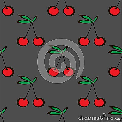 Pair of cherries seamless pattern gray background Vector Illustration