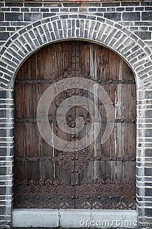 Typical Chinese style old wooden doors Stock Photo