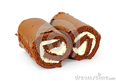 Pair Chocolate and Cream Filled Rolls Stock Photo