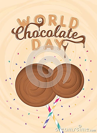 Pair of chocolate lollipop candies World chocolate day vertical template Vector Vector Illustration